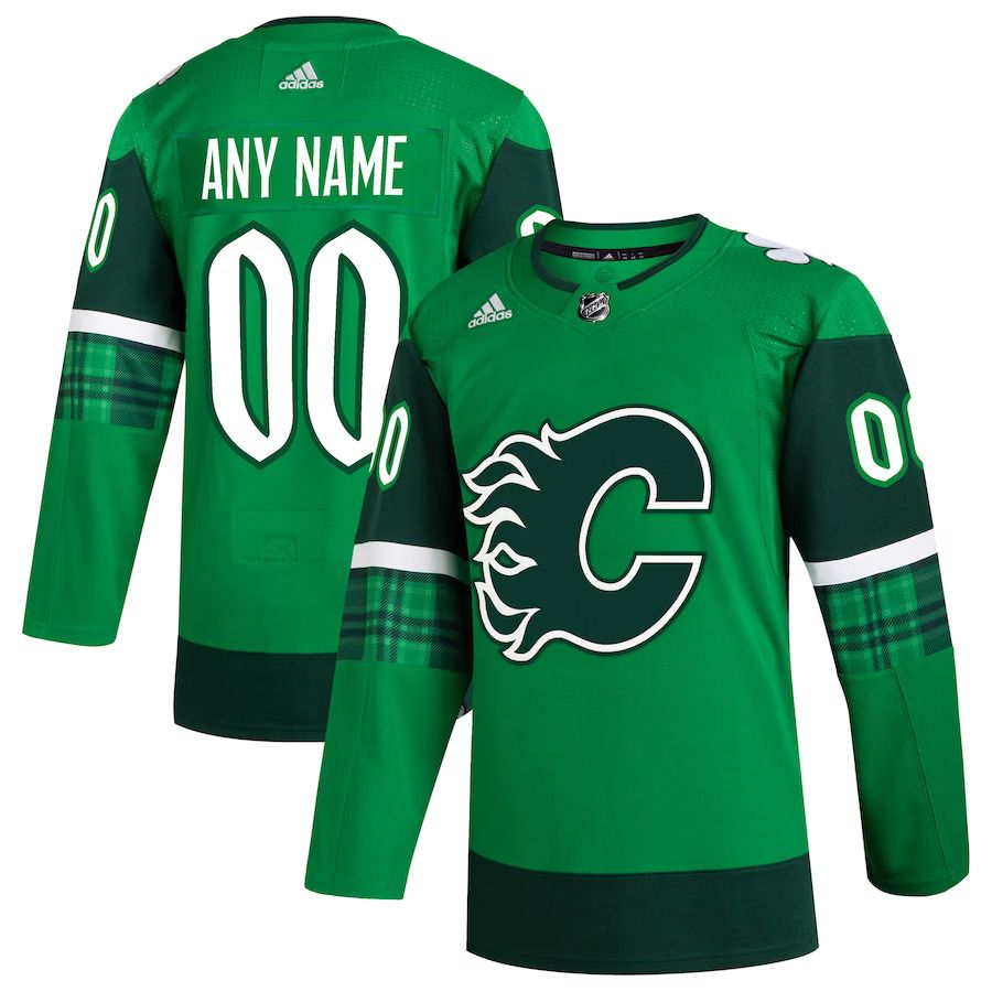 Men Calgary Flames adidas Kelly Green St. Patricks Day Authentic Custom NHL Jersey->calgary flames->NHL Jersey